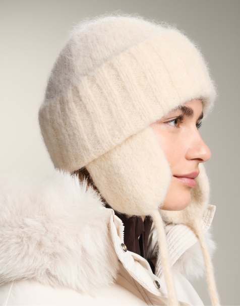 Oysho - Chapeau style aviateur en maille - Écru - view 1