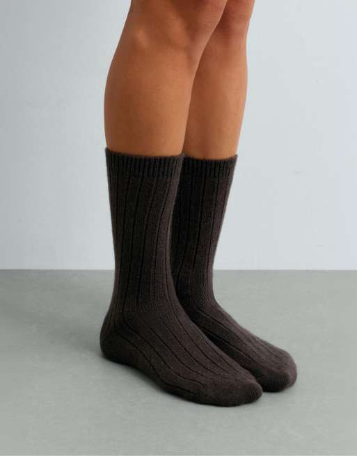 OYSHO chaussettes à 75 % de cachemire marron, 2 de 4