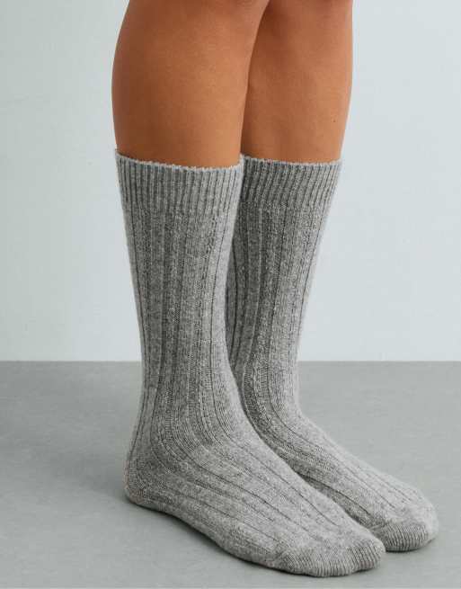OYSHO chaussettes classiques en cachemire 25 % laine 11 % gris clair chiné, 3 de 4