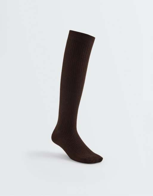 OYSHO chaussettes hautes 17 % cachemire 61 % modal marron, 4 de 4