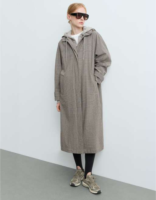 OYSHO Check extra lightweight 10k waterproof long jacket in camel, 2 of 7