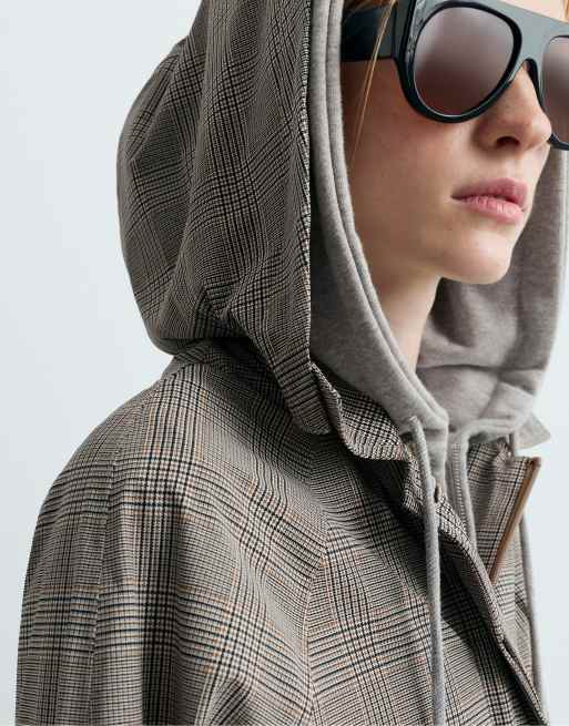 OYSHO Check extra lightweight 10k waterproof long jacket in camel, 3 of 7