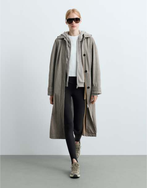 OYSHO Check extra lightweight 10k waterproof long jacket in taupe - view 1