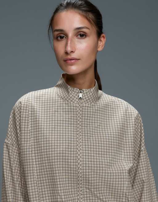 OYSHO Check print double-layer technical jacket in cocoa, 3 of 5