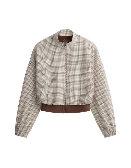 OYSHO Check print double-layer technical jacket in cocoa, 5 of 5
