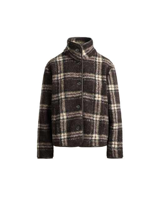 OYSHO Checked faux-shearling jacket in brown, 5 of 5