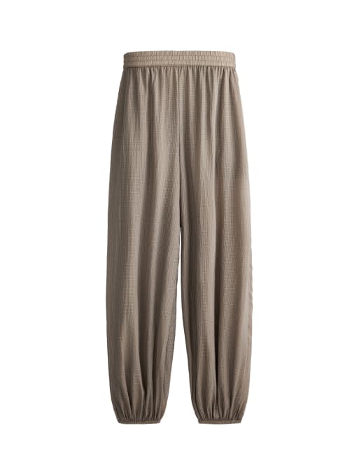 OYSHO Checked technical bloomer trousers in mink grey, 7 of 7
