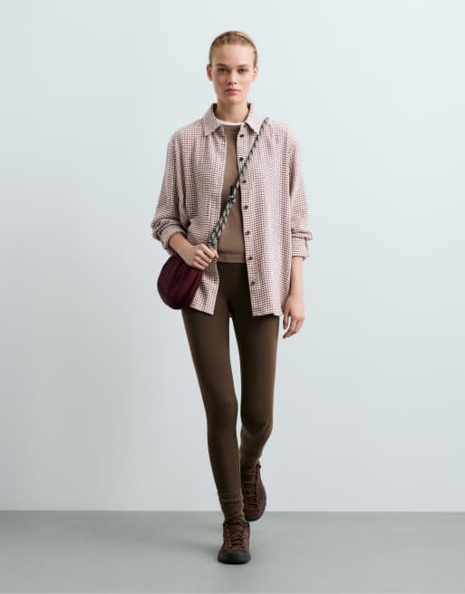 OYSHO Chemise à carreaux en coton à manches longues marron, 2 de 5