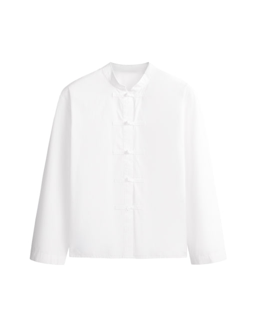 OYSHO chemise boutonnée à col montant 100 % coton blanche, 5 de 5