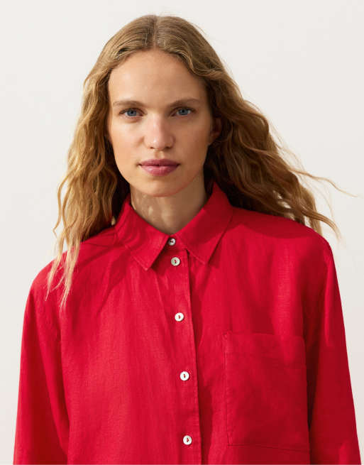 Oysho - Chemise décontractée en lin - Rouge vif, 3 de 4