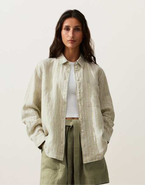 OYSHO - Chemise décontractée en pur lin - Vert - view 1