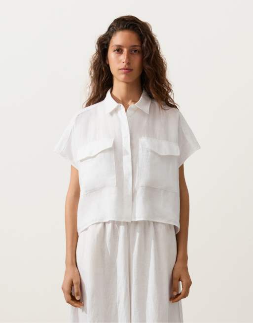 Oysho - Chemise en pur lin avec col et poches - Blanc cassé, 2 de 4