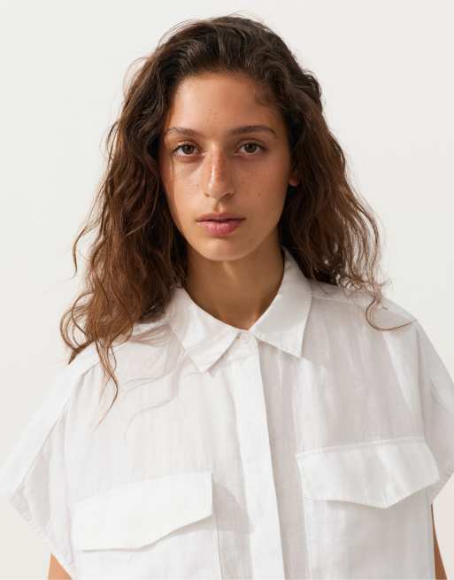 Oysho - Chemise en pur lin avec col et poches - Blanc cassé, 3 de 4