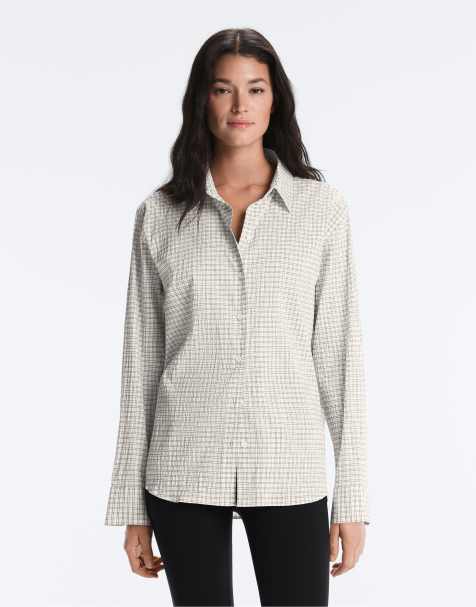 Oysho - Chemise manches longues en coton mélangé à carreaux - Blanc cassé - view 1