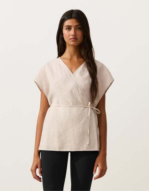 Oysho - Chemise nouée à la taille en pur lin - Sable chiné - view 1