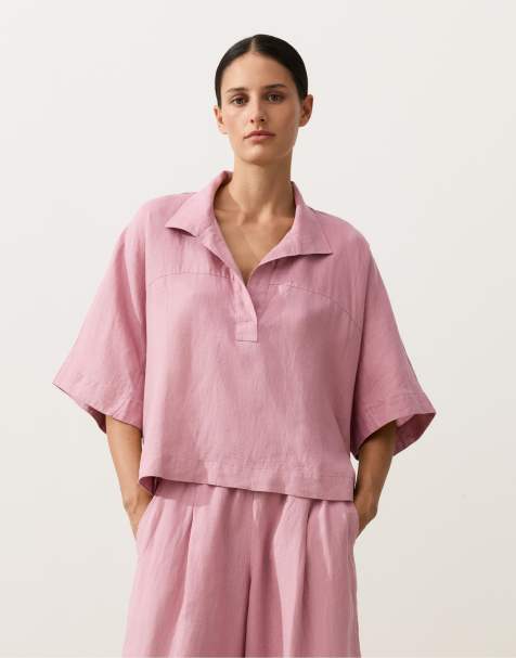 OYSHO - Chemise oversize 100 % lin à manches courtes - Rose - view 1