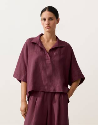 Chemise oversize 100 % lin à manches courtes - Violet XS