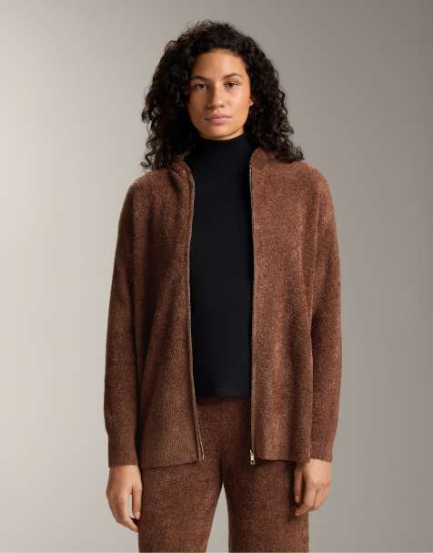 OYSHO Chunky chenille hooded jacket in brown