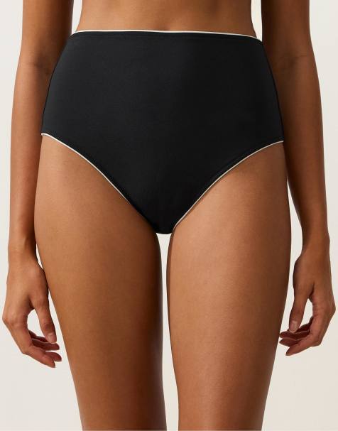OYSHO – Classic – Bikinihose in Schwarz mit hohem Bund und Paspelierung - view 1