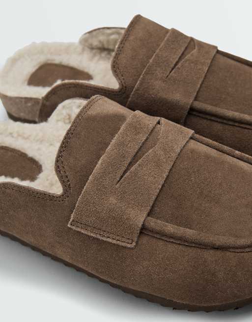 OYSHO clog i ruskind med varmt for i brun, 4 af 5