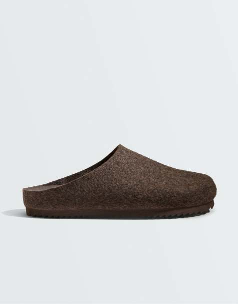 OYSHO Clogs in Braun mit Filzoptik - view 1