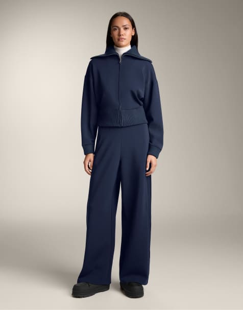 OYSHO Cocoon trousers with side pleat and brushed modal in navy