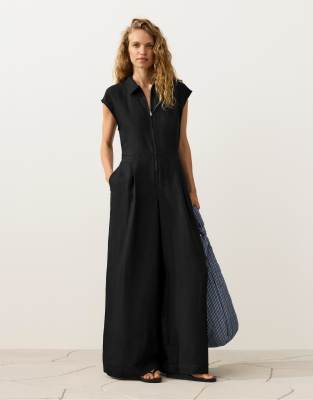 OYSHO - Combinaison longue en coton avec col - Noir