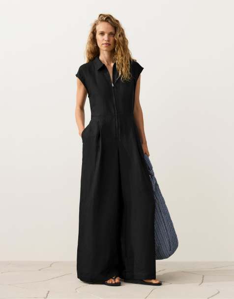 OYSHO - Combinaison longue en coton avec col - Noir - view 1