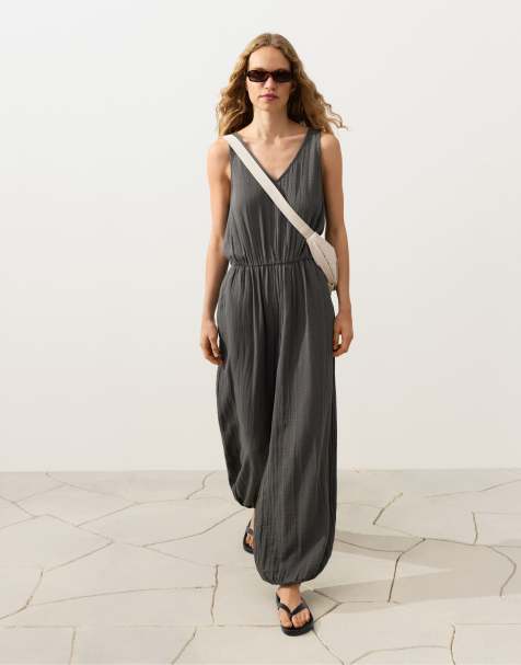 Oysho - Combinaison longue en pur coton - Gris - view 1