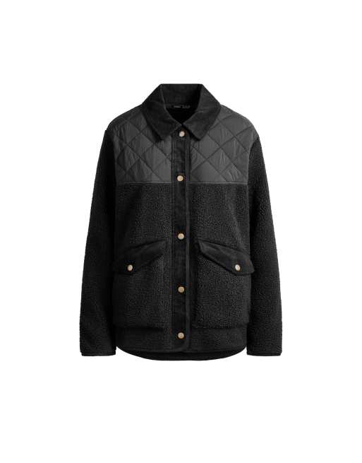 OYSHO Combined faux-shearling jacket in black, 5 of 5
