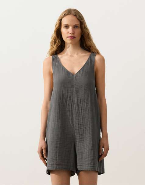 Oysho - Combishort en pur coton - Gris - view 1