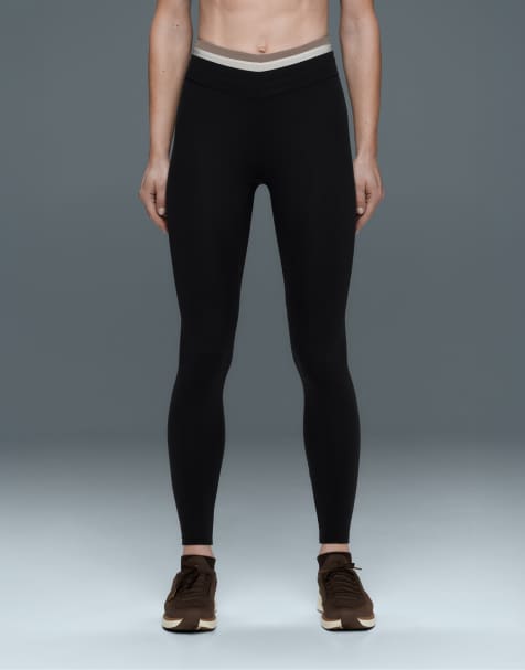OYSHO Comfortlux ankellange højtaljede block-leggings i sort - view 1