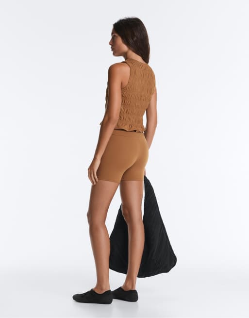 OYSHO - Comfortlux - Brun ærmeløs smock-T-shirt, 4 af 4