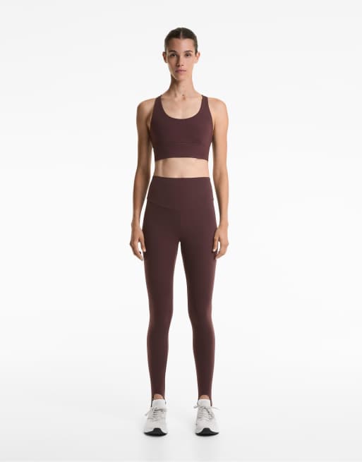 OYSHO - Comfortlux - Brune ankellange leggings med superhøj talje og elastikker om foden