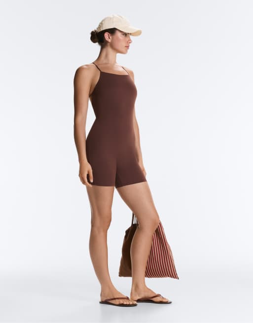 OYSHO - Comfortlux - Brunt kort jumpsuit med stropper bagpå, 3 af 7