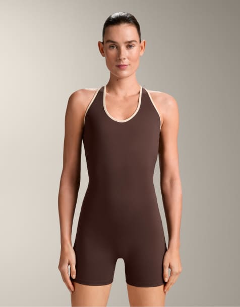 OYSHO - Comfortlux - Combishort à liserés - Marron foncé - view 1