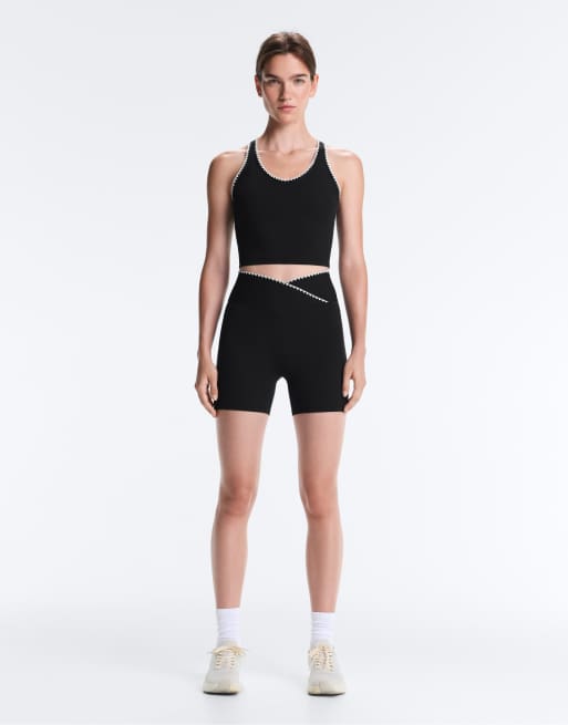 OYSHO Comfortlux contrast stitch tank top in black, 7 of 7