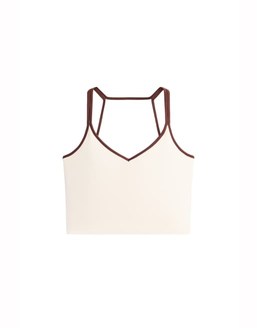 OYSHO Comfortlux contrast strap tank top in ecru, 7 of 7