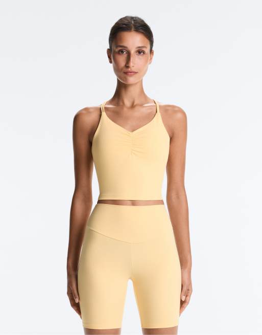OYSHO Comfortlux crossover strap tank top in pale yellow, 4 of 4