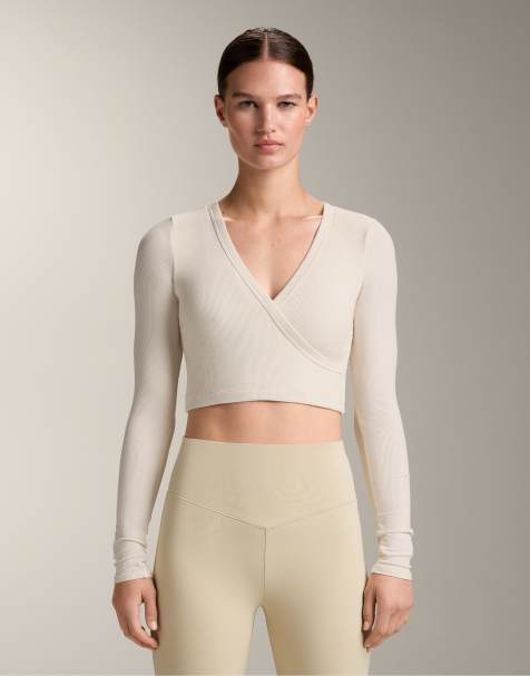 OYSHO - Comfortlux - Ecru tanktop med lange ærmer og krydset front - view 1