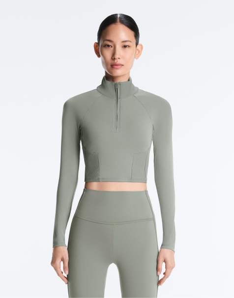 OYSHO – Comfortlux – Geripptes, langärmliges T-Shirt in Khaki-Grau - view 1