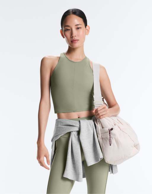 OYSHO – Comfortlux – Geripptes Neckholder-Tanktop in Hellgrün, 3 von 4