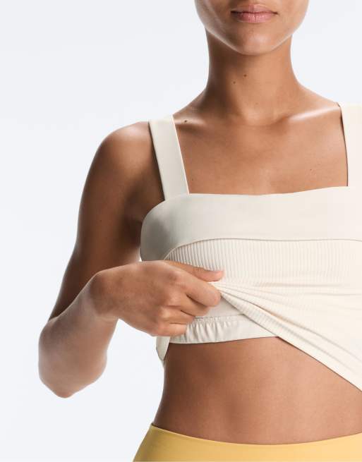 OYSHO – Comfortlux – Geripptes Tanktop in blassem Ecru mit Umschlag, 2 von 4