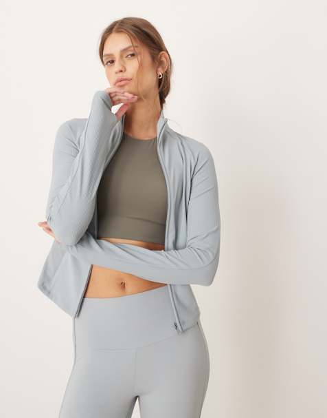 OYSHO – Comfortlux – Gråblå, tvättad, ribbad jacka i techstil - view 1