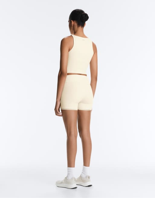 OYSHO Comfortlux halter neck hemstitch tank top in ivory ecru | ASOS