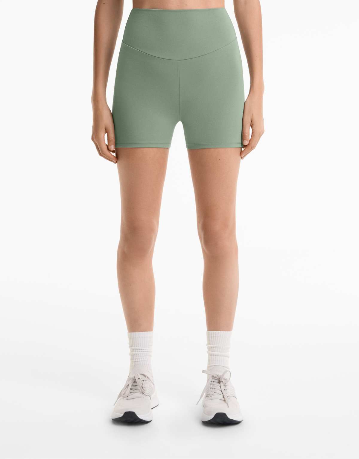 OYSHO Comfortlux high-rise 10cm hot pants in washed green