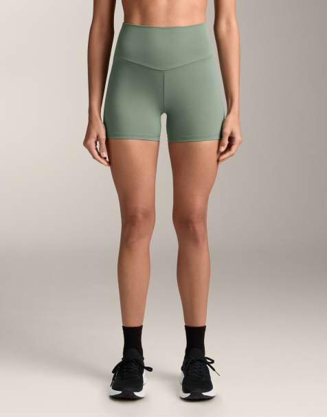 OYSHO Comfortlux high-rise 10cm hot pants in washed green