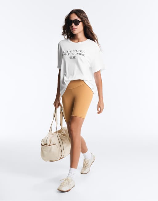 OYSHO Comfortlux high-rise 20cm short leggings in mustard, 7 of 7