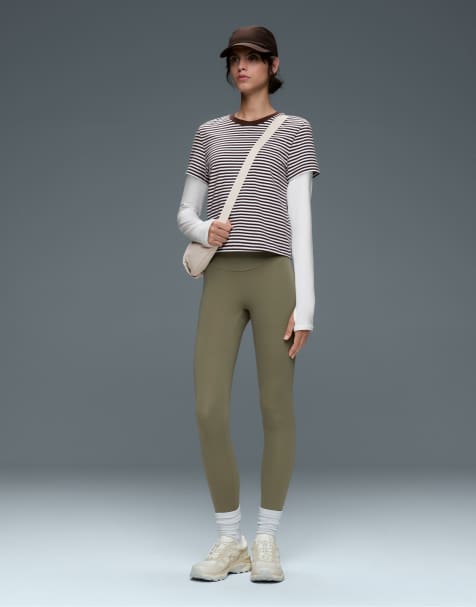 OYSHO comfortlux high-rise ankle length leggings in khaki - view 1