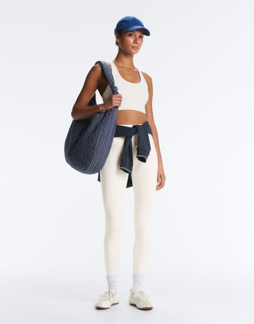 OYSHO Comfortlux high-rise ankle-length leggings in pale ecru, 6 of 7